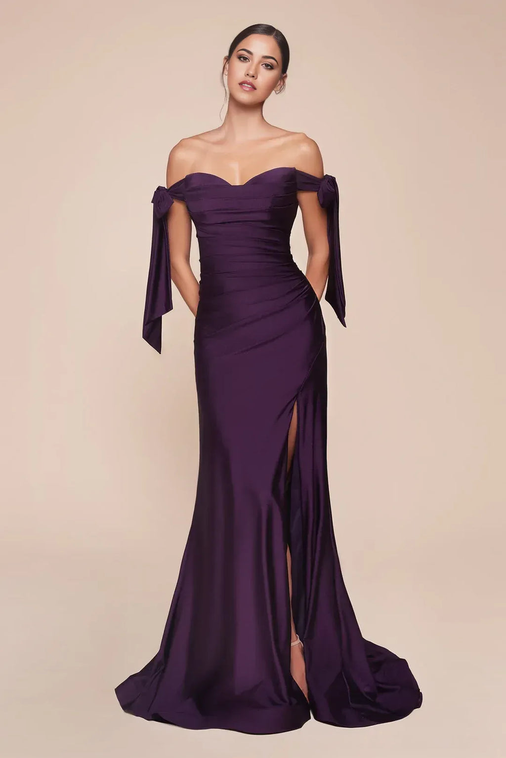 Elegant Mermaid Sweetheart Off Shoulder Bow Back Train Length Prom Dress