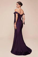 Elegant Mermaid Sweetheart Off Shoulder Bow Back Train Length Prom Dress