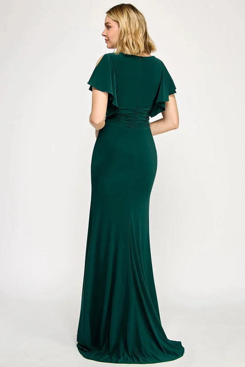 Elegant Mermaid V-Neck Cold Shoulder Zipper Back Floor Length Prom Dress