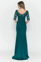 Elegant Mermaid V Neck Half Sleeve Closed Back Floor Length Prom Dress