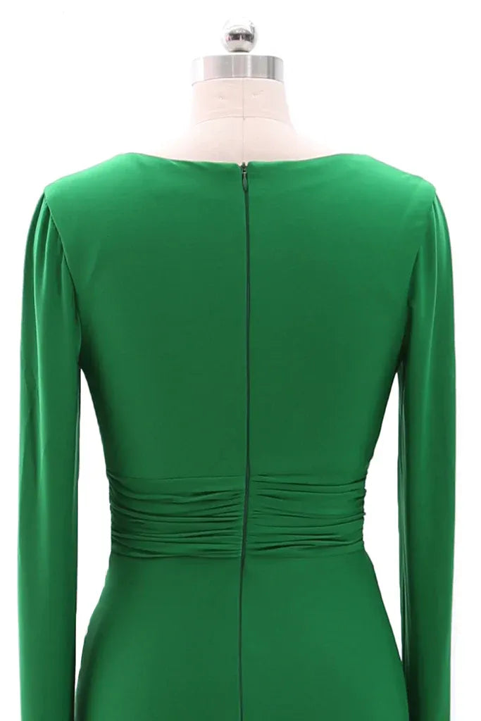 Mermaid V Neck Long Sleeve Beaded Maxi Evening Dress
