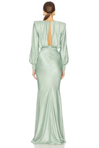 Elegant Mermaid V Neck Long Sleeve Keyhole Back Floor Length Evening Dress
