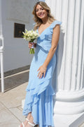 Mermaid V-Neck Ruffle Bridesmaid Evening Maxi Dress