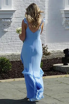 Mermaid V-Neck Ruffle Bridesmaid Evening Maxi Dress