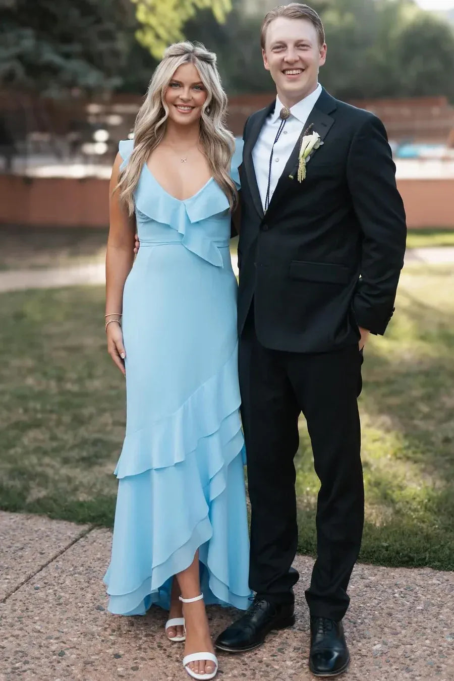 Mermaid V-Neck Ruffle Bridesmaid Evening Maxi Dress