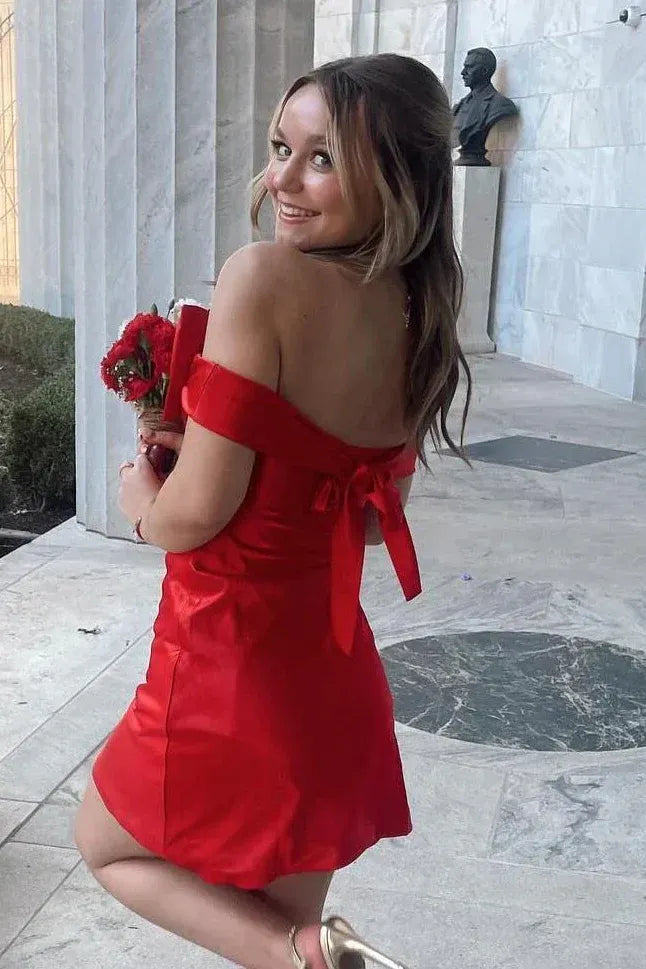 Off Shoulder Mini Dress with Bow & Tie Back