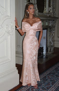 Off-the-Shoulder Bow Mermaid Maxi Dress with Lace-Up Back