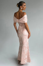Off-the-Shoulder Bow Mermaid Maxi Dress with Lace-Up Back