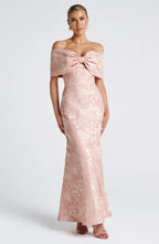 Off-the-Shoulder Bow Mermaid Maxi Dress with Lace-Up Back
