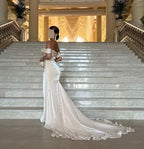 Off-the-Shoulder Draped Ruched Mermaid Maxi Dress with Train