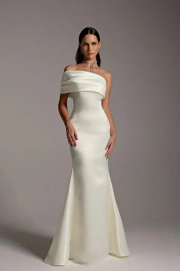 Off-the-Shoulder Draped Mermaid Maxi Dress