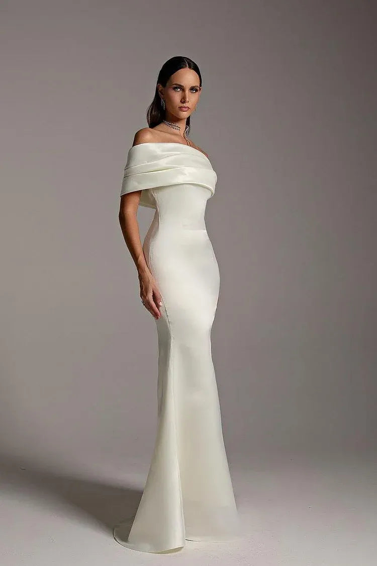 Off-the-Shoulder Draped Mermaid Maxi Dress