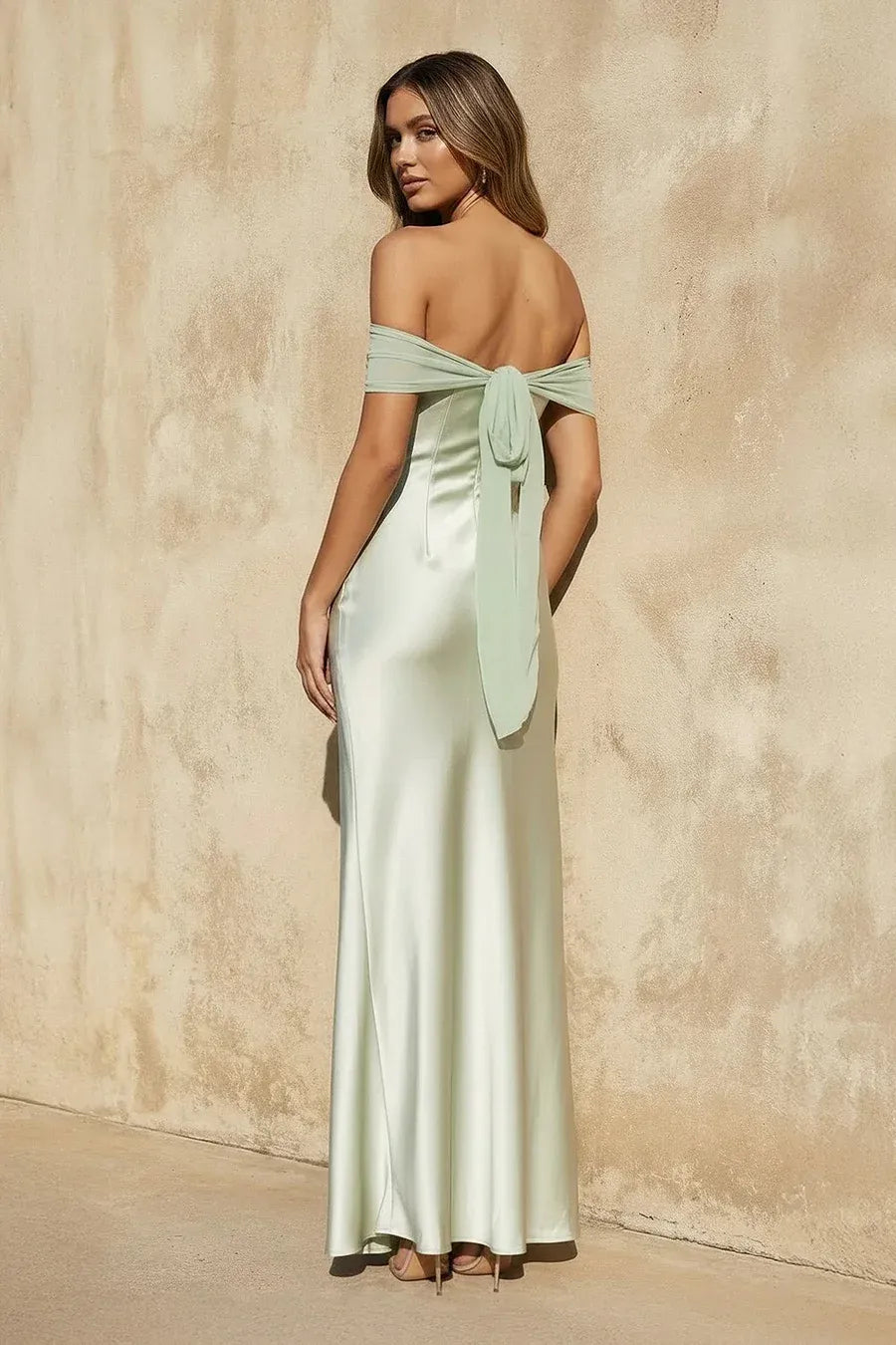 Off-the-Shoulder Tie-Back Mermaid Maxi Dress