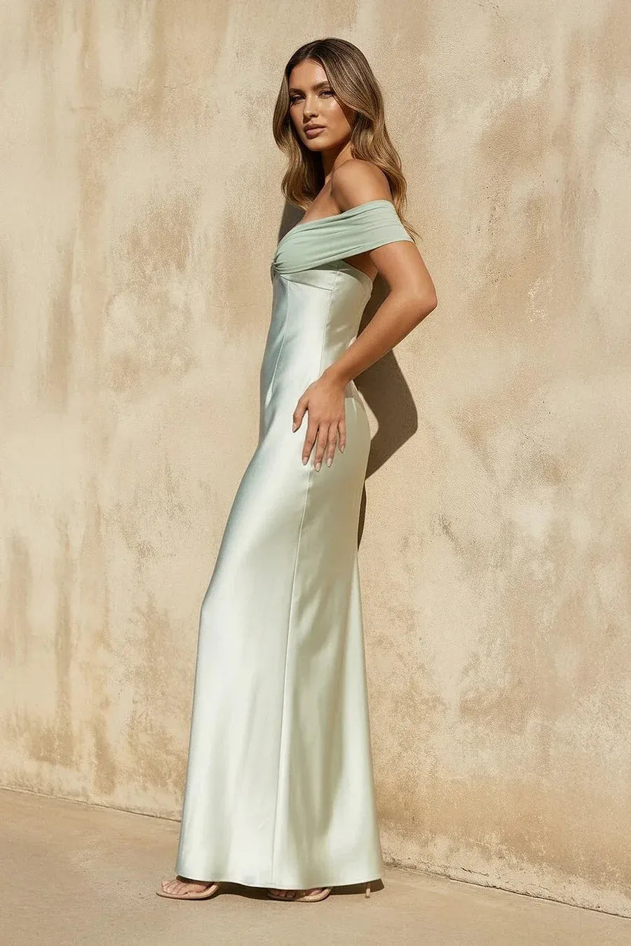 Off-the-Shoulder Tie-Back Mermaid Maxi Dress