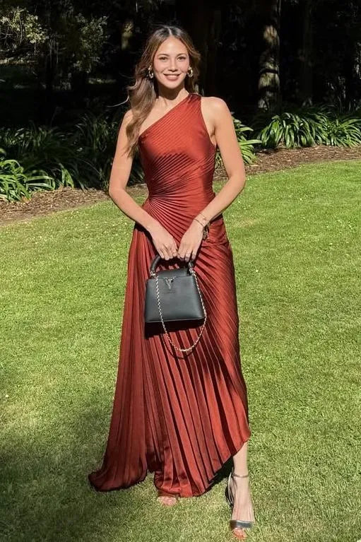One Shoulder Pleated Maxi Formal Dress