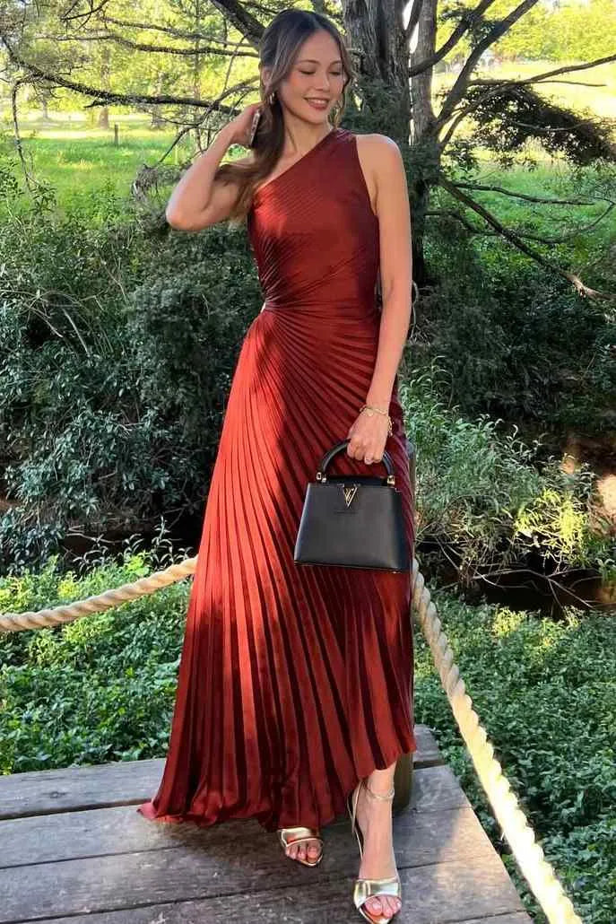 One Shoulder Pleated Maxi Formal Dress