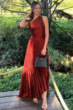 One Shoulder Pleated Maxi Formal Dress