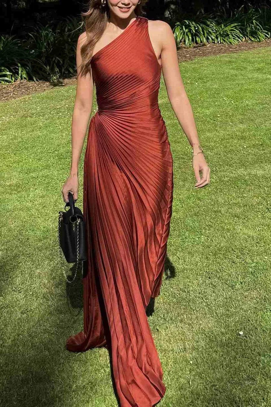 One Shoulder Pleated Maxi Formal Dress