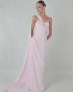 One-Shoulder Ruched Beaded Mermaid Maxi Dress with Cape
