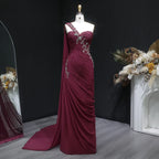 One-Shoulder Ruched Beaded Mermaid Maxi Dress with Cape