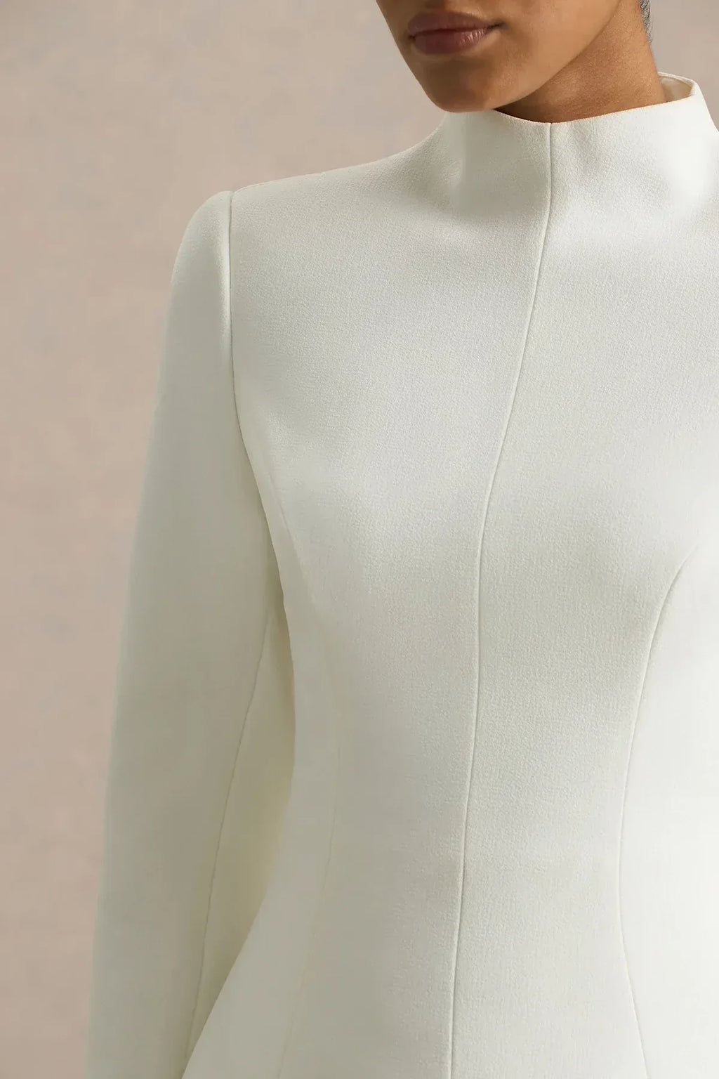Elegant Peplum High Neck Long Sleeve Zip Back Floor Length Evening Dress