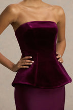 Elegant Peplum Strapless Sleeveless Zip Back Floor Length Evening Dress
