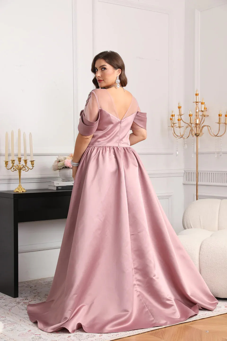 Plus Size A-Line Off-The-Shoulder Short Sleeve Appliques Mother Of The Bride Dress