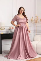 Plus Size A-Line Off-The-Shoulder Short Sleeve Appliques Mother Of The Bride Dress