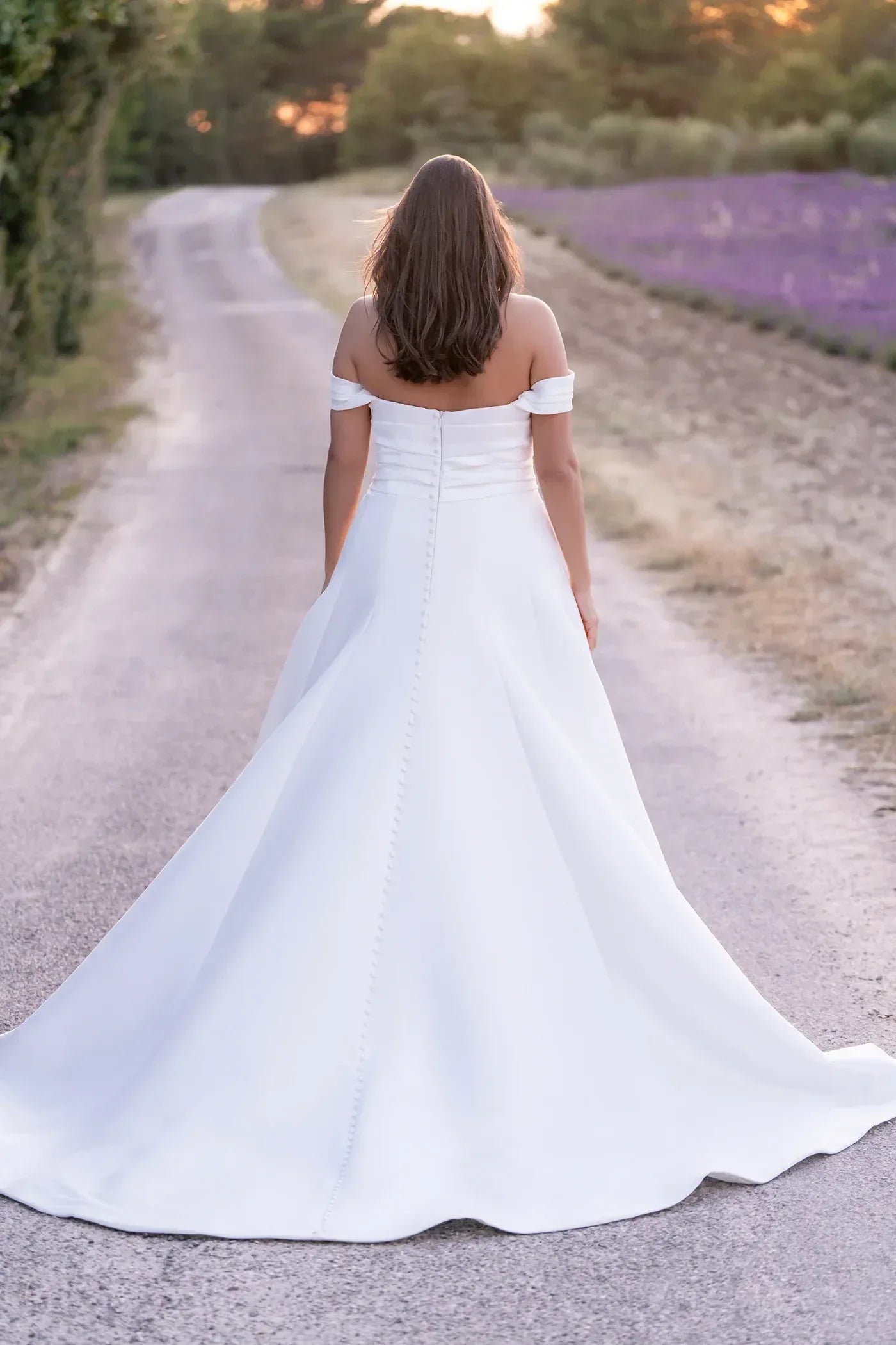 Elegant Plus Size Ball Gown Off Shoulder Short Sleeve Button Back Floor Length Wedding Dress