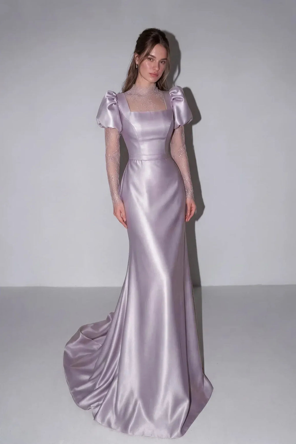 Puff Sleeve Mermaid Wedding Dress with Train