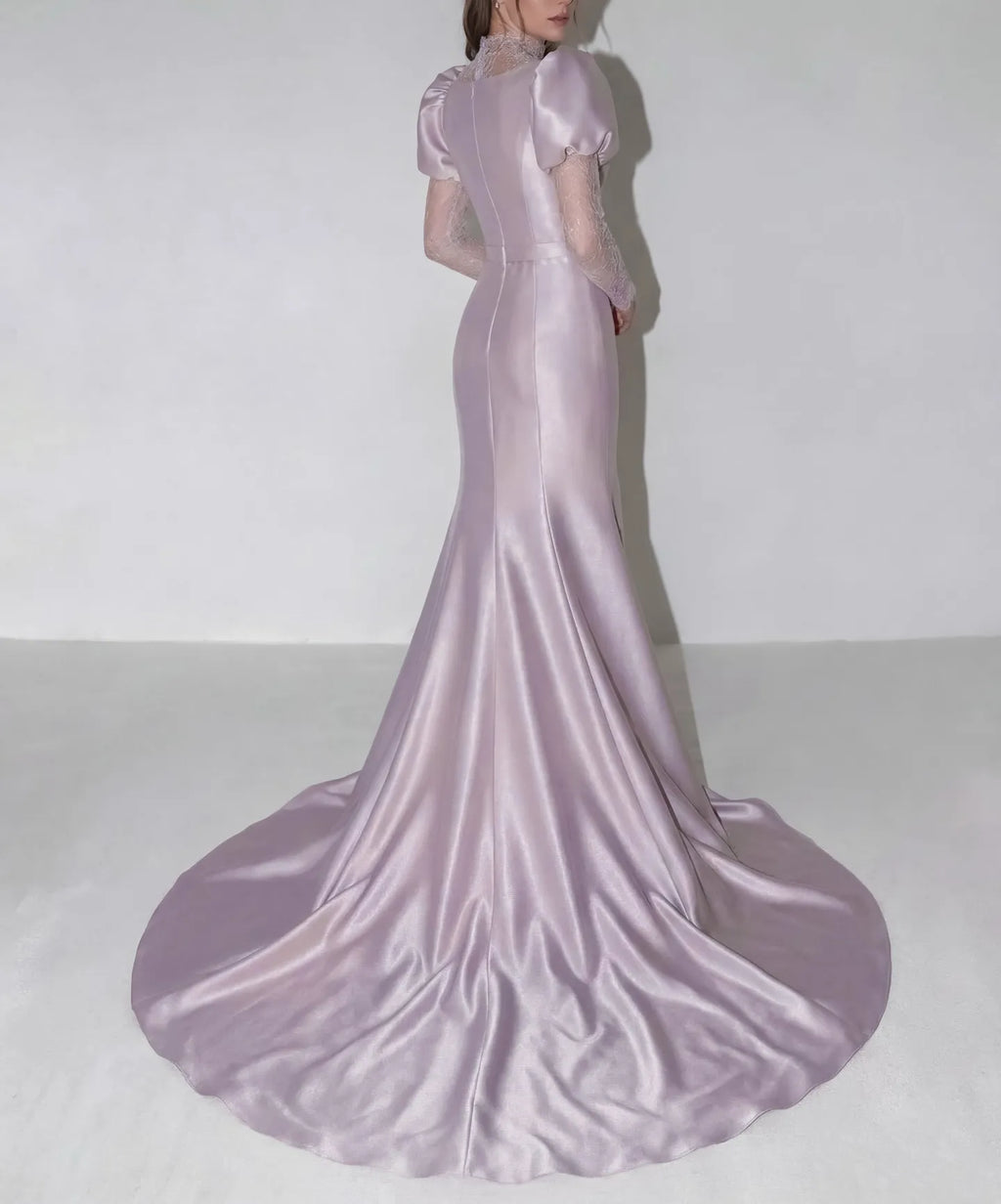 Puff Sleeve Mermaid Wedding Dress with Train