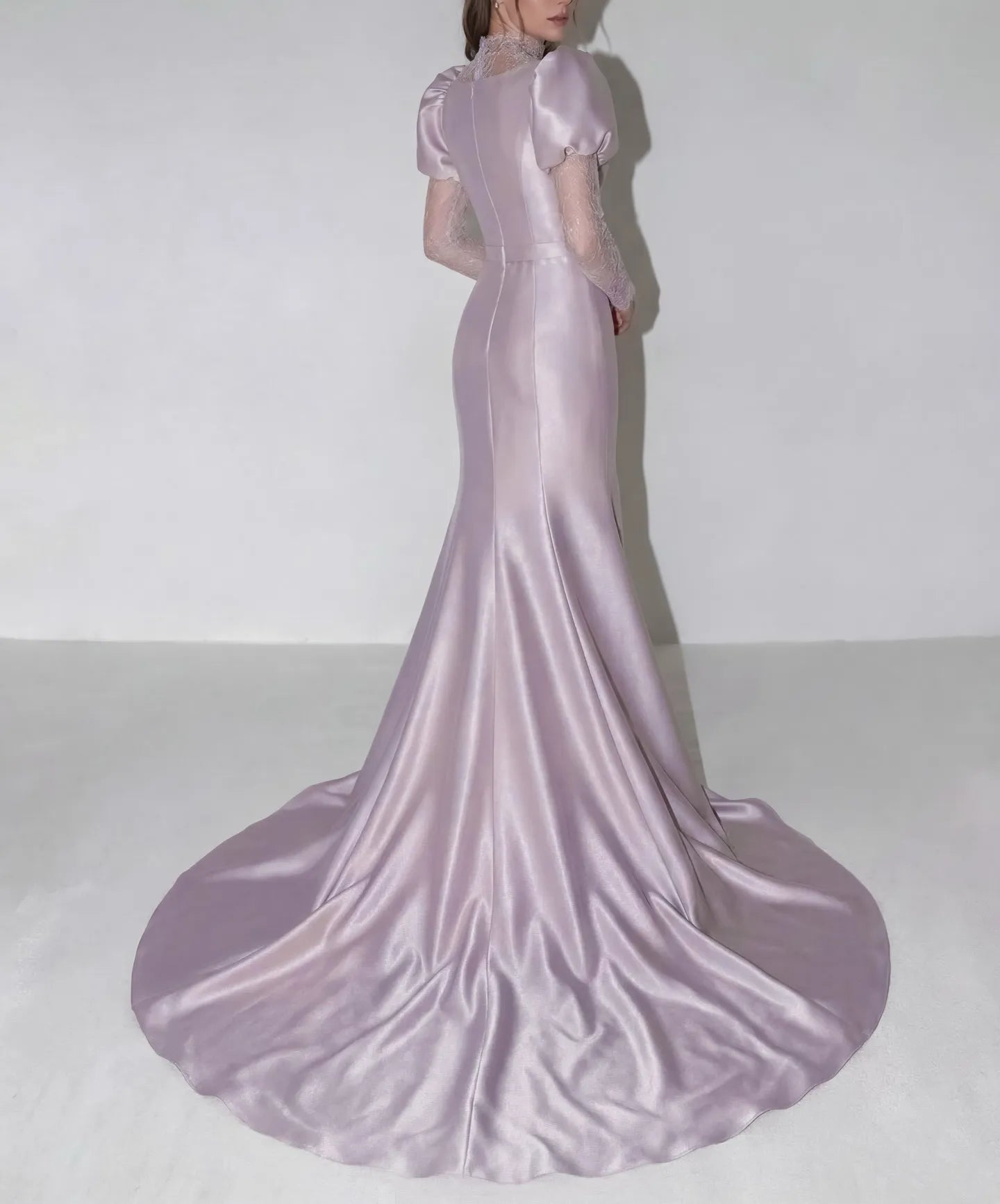 Puff Sleeve Mermaid Wedding Dress with Train