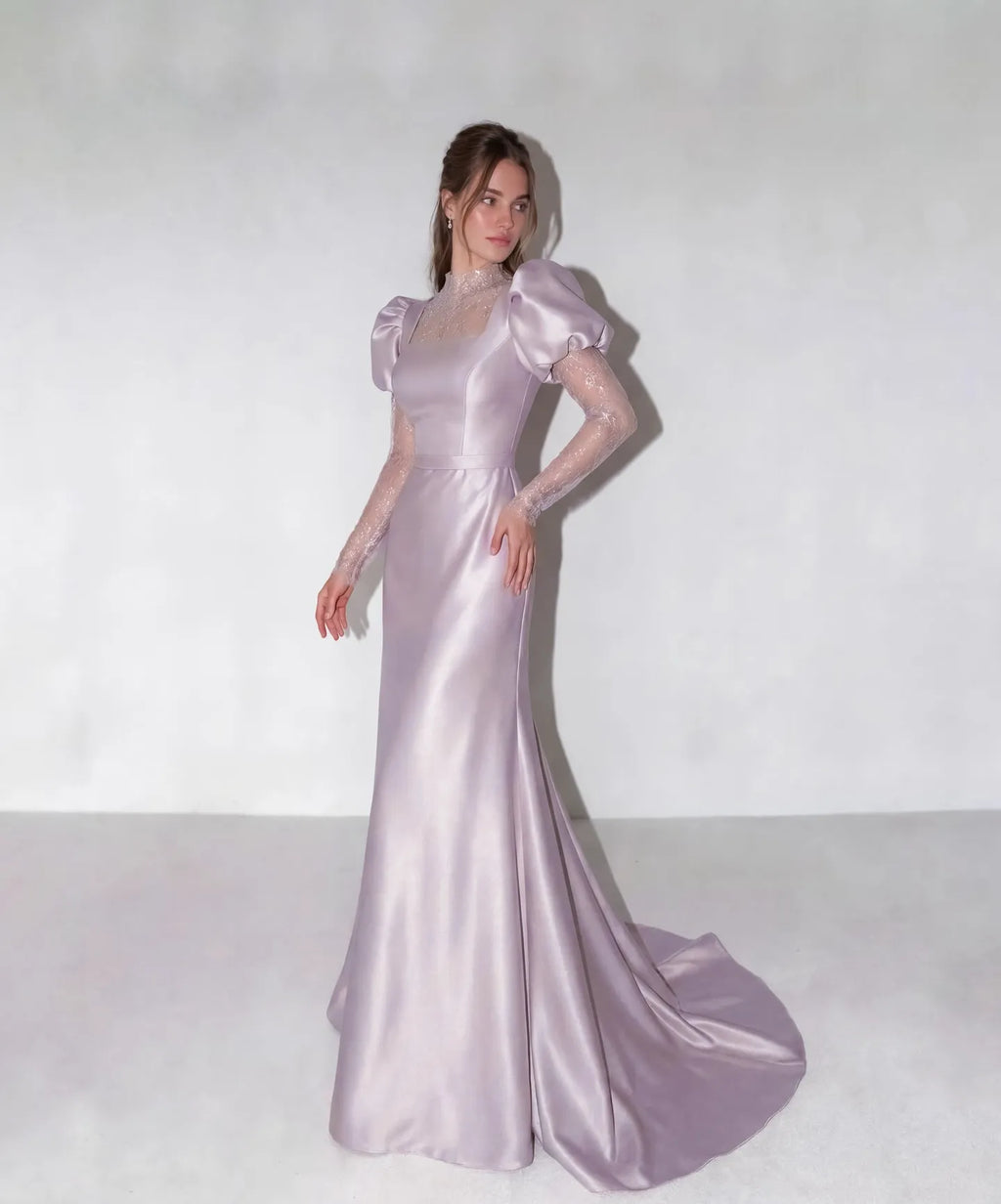 Puff Sleeve Mermaid Wedding Dress with Train