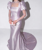 Puff Sleeve Mermaid Wedding Dress with Train
