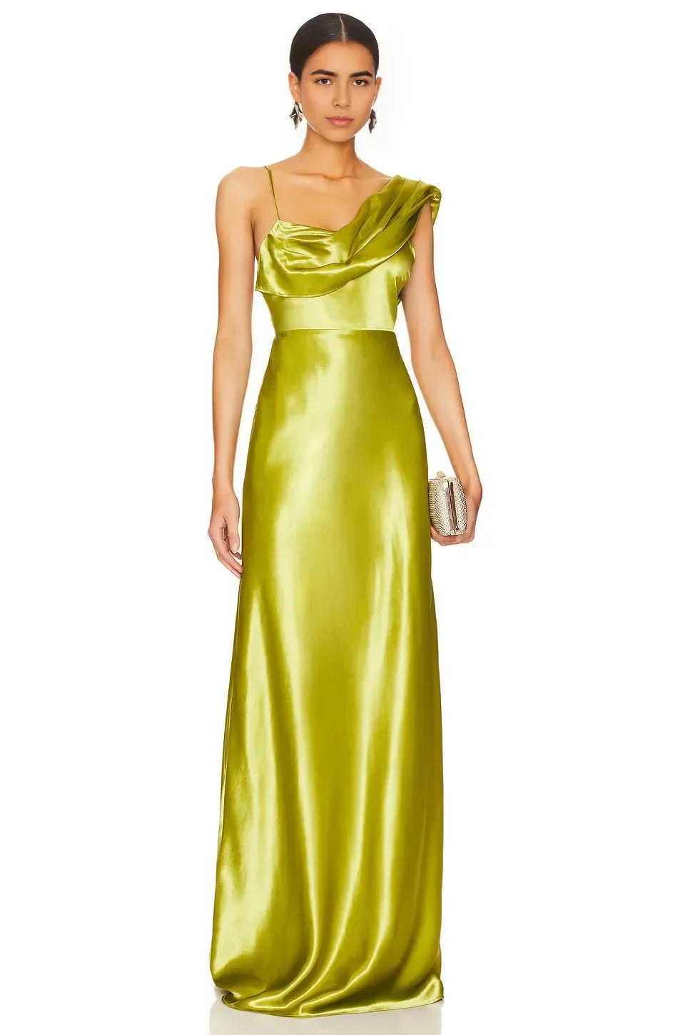 Elegant Sheath Asymmetric Neck Draped Sleeve Open Back Floor Length Evening Dress