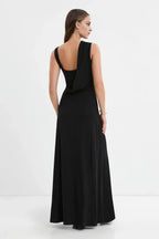 Elegant Sheath Asymmetrical Neck Sleeveless Draped Back Floor Length Female Prom Dress