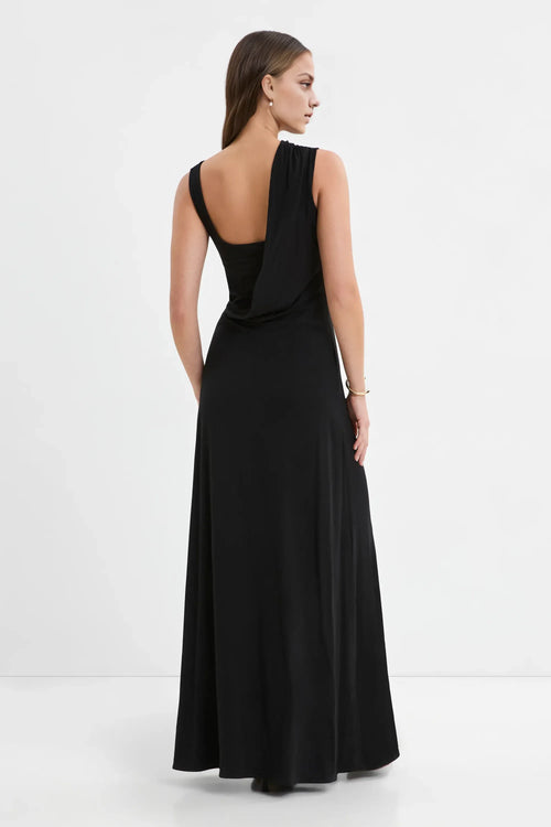 Elegant Sheath Asymmetrical Neck Sleeveless Draped Back Floor Length Female Prom Dress