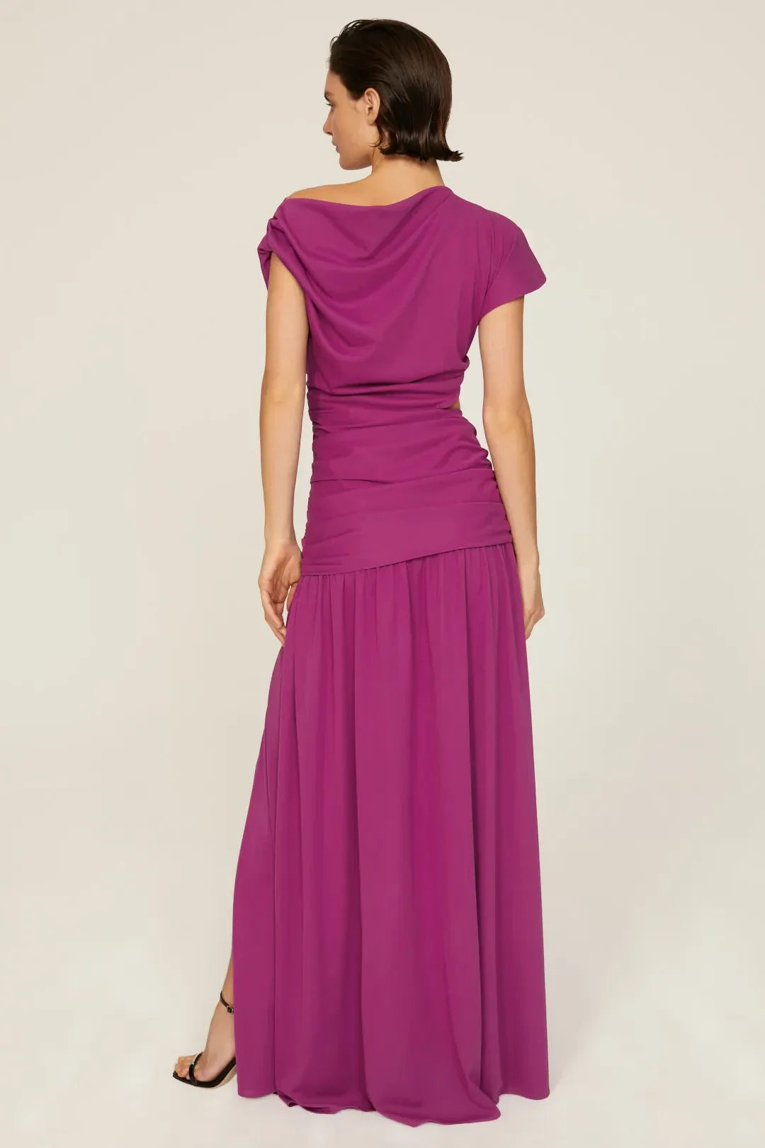 Elegant Sheath Boat Neck Cap Sleeve Cutout Waist Floor Length Plus Size Prom Dress