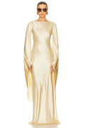 Elegant Sheath Boat Neck Dramatic Long Sleeve Open Back Floor Length Evening Dress