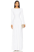 Elegant Sheath Boat Neck Long Sleeve Ruched Back Floor Length Evening Dress