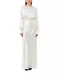 Elegant Sheath Boat Neck Long Sleeve Tie Back Floor Length Prom Dress