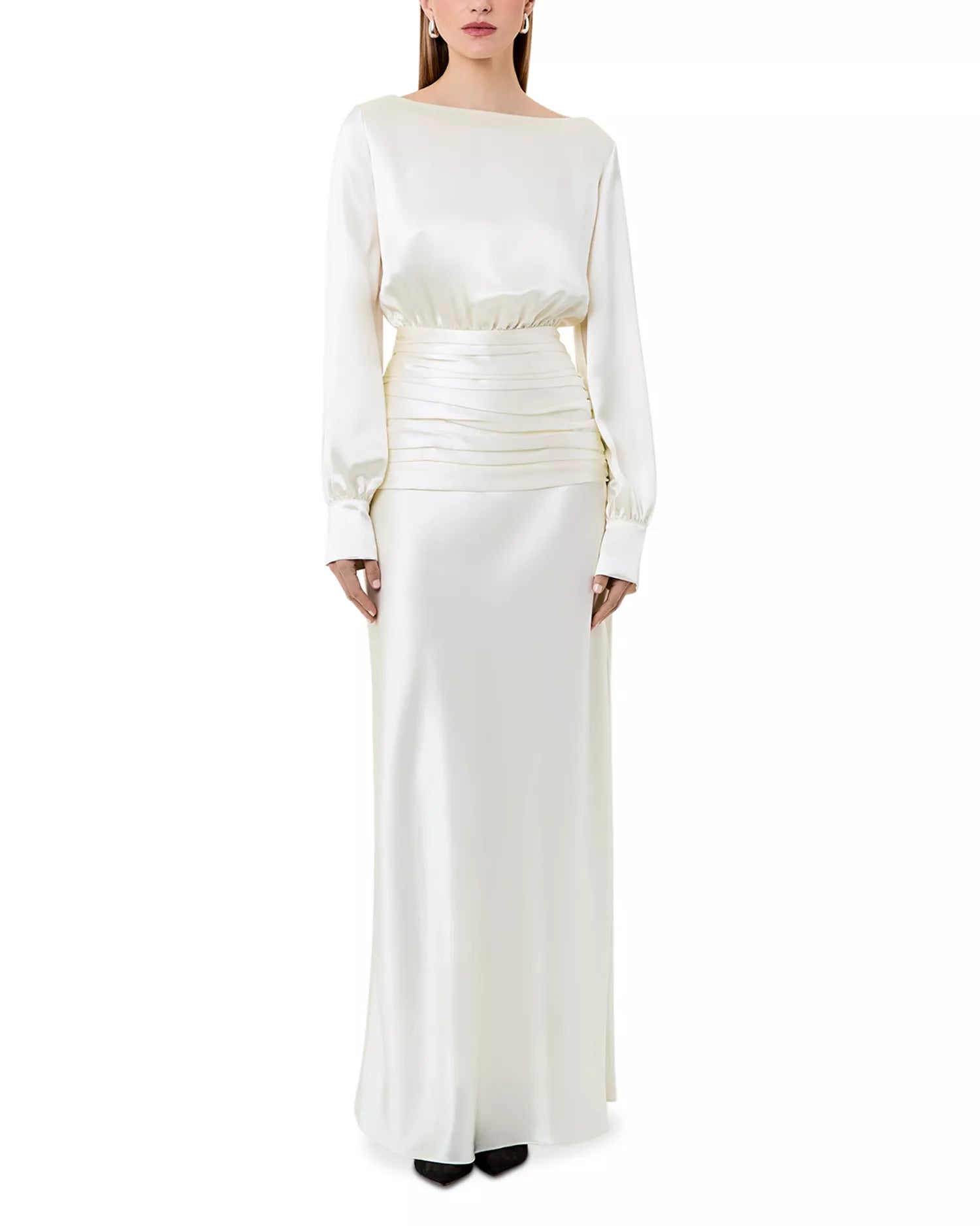 Elegant Sheath Boat Neck Long Sleeve Tie Back Floor Length Prom Dress