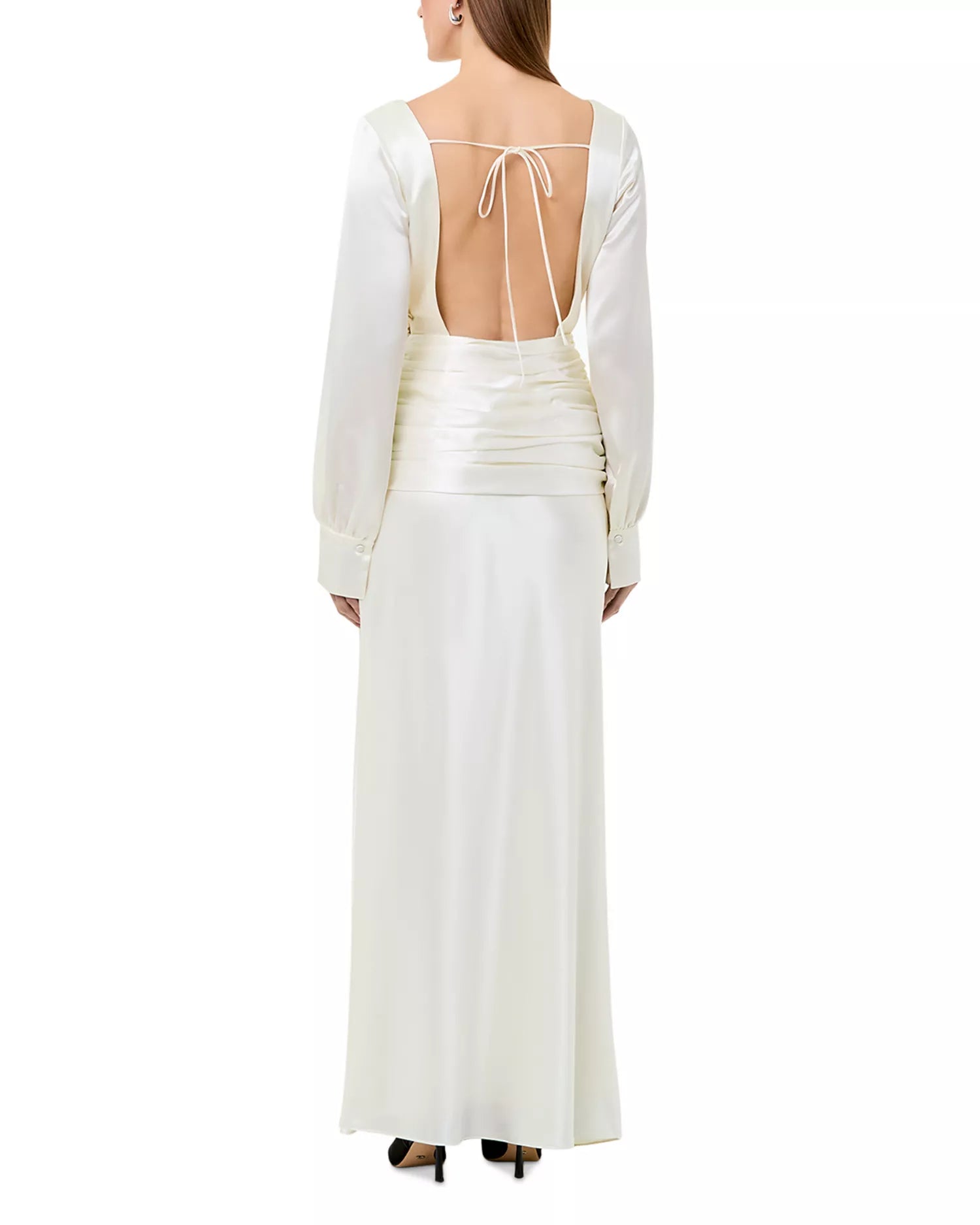 Elegant Sheath Boat Neck Long Sleeve Tie Back Floor Length Prom Dress