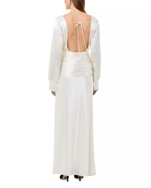 Elegant Sheath Boat Neck Long Sleeve Tie Back Floor Length Prom Dress