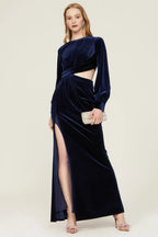 Elegant Sheath Boat Neck Puff Sleeve Cutout Waist Floor Length Plus Size Prom Dress