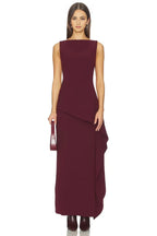 Elegant Sheath Boat Neck Sleeveless Draped Asymmetric Floor Length Evening Dress