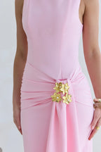Elegant Sheath Boat Neck Sleeveless Floral Embellished Asymmetric Floor Length Prom Dress