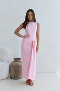 Elegant Sheath Boat Neck Sleeveless Floral Embellished Asymmetric Floor Length Prom Dress