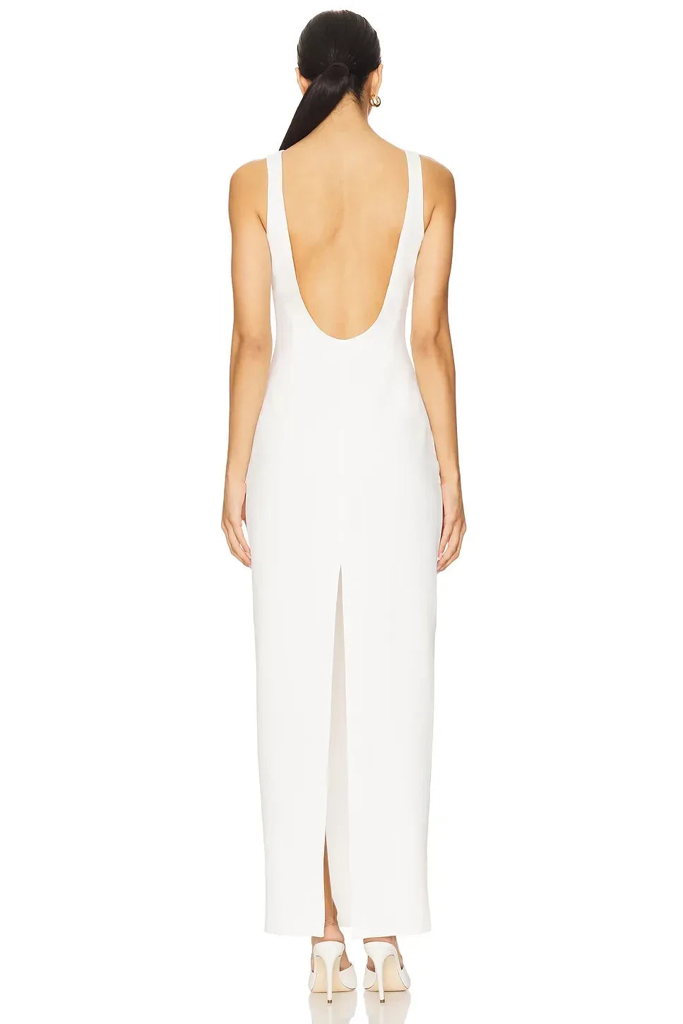 Elegant Sheath Boat Neck Sleeveless Open Back Slit Back Floor Length Evening Dress
