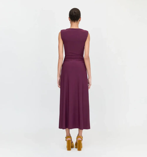 Elegante Abito da Sera a Tubino Midi con Scollo a Barca, Senza Maniche e Schiena Drappeggiata